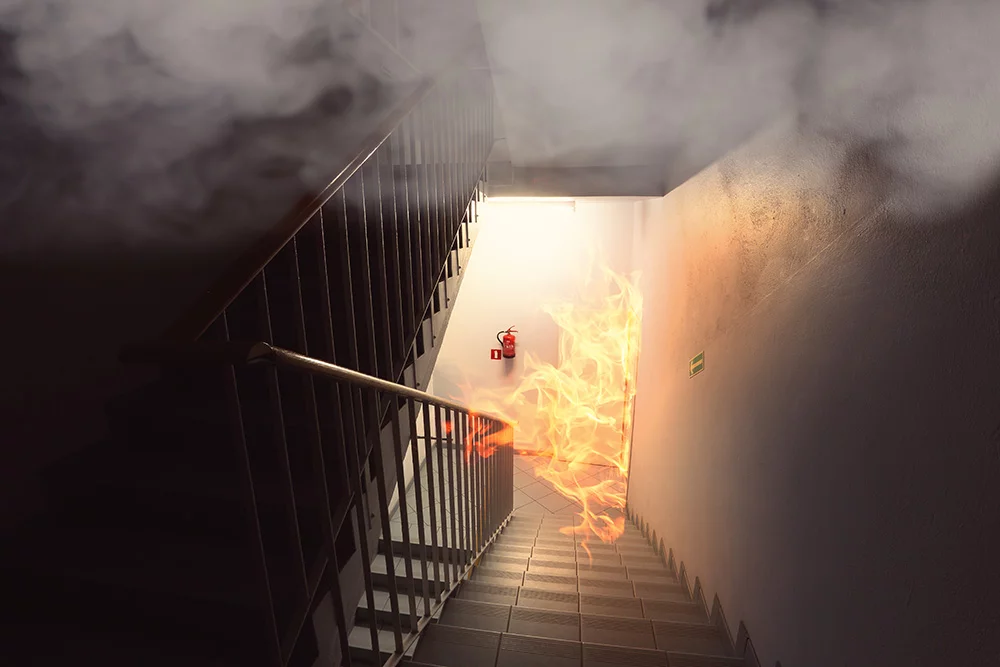 Großes Feuer im Treppenhaus
